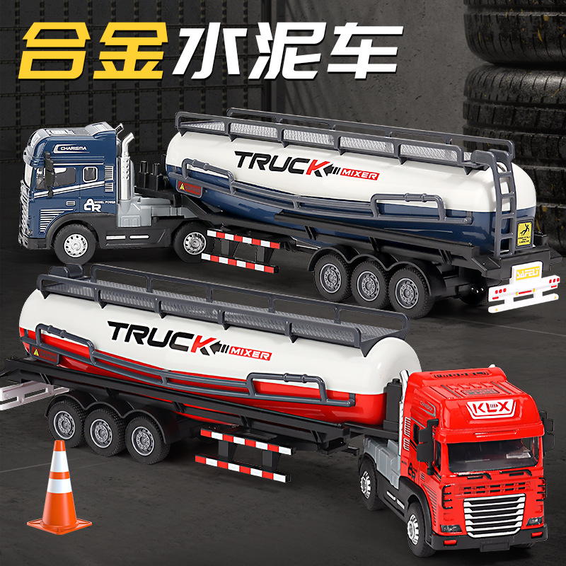 Children's Simulation Sound and Light Alloy Engineering Cement Transport Tractor Container Container Truck Car Model Toys Wholesale