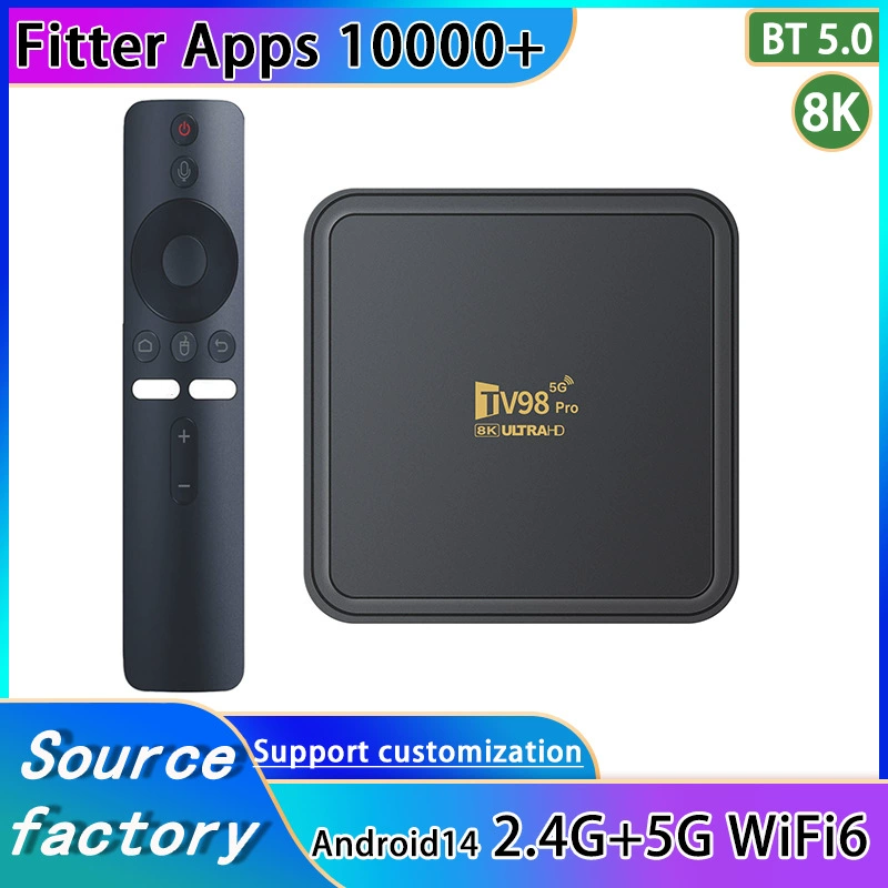 TV98 Android 14, ТВ-приставка, 2.4G/5G Wi‑Fi, Bluetooth 5.0