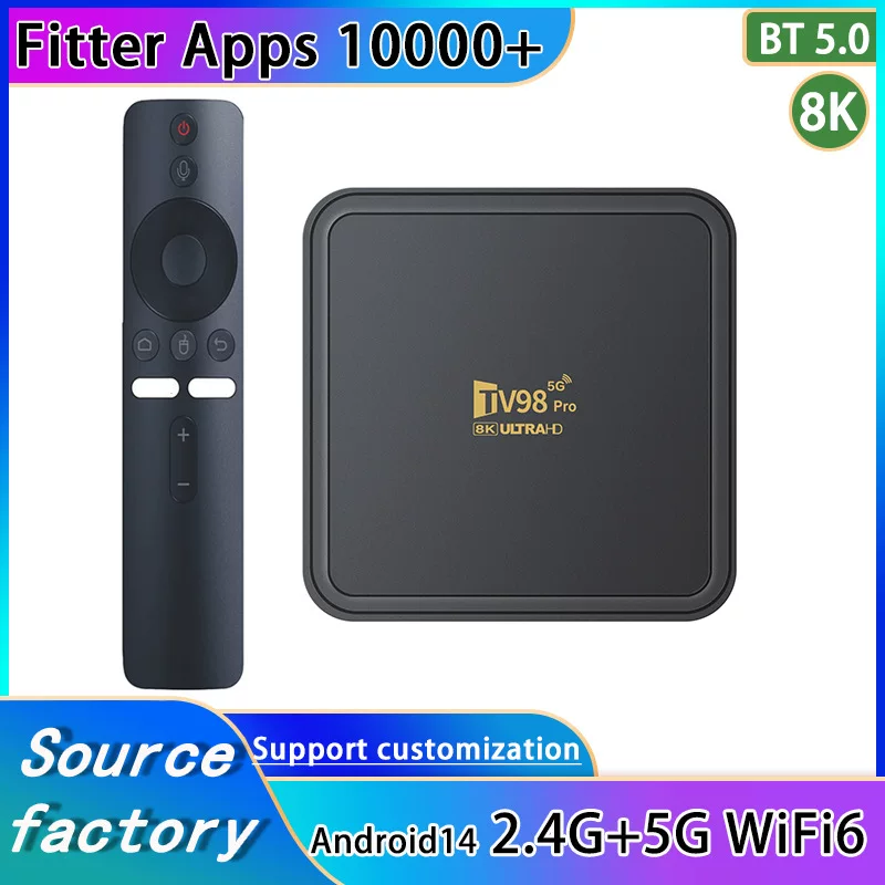 TV98 Android 14, ТВ-приставка, 2.4G/5G Wi‑Fi, Bluetooth 5.0