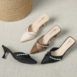 Hui Liya Pointed-Toe Mule Shoes for Women, Slip-On Style with a Chunky Heel, Model 912-D86 High Heels
