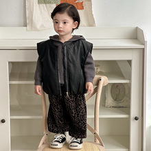 点兮2025秋冬新款婴幼儿加绒皮衣套装宝宝马甲连帽毛衣裤子三件套