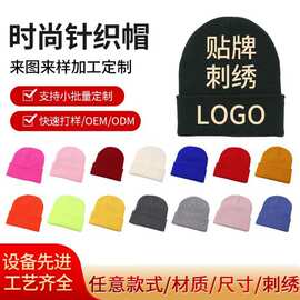 秋冬光板针织帽外贸冷帽刺绣logo来图来样提花针织帽厂家批发帽子
