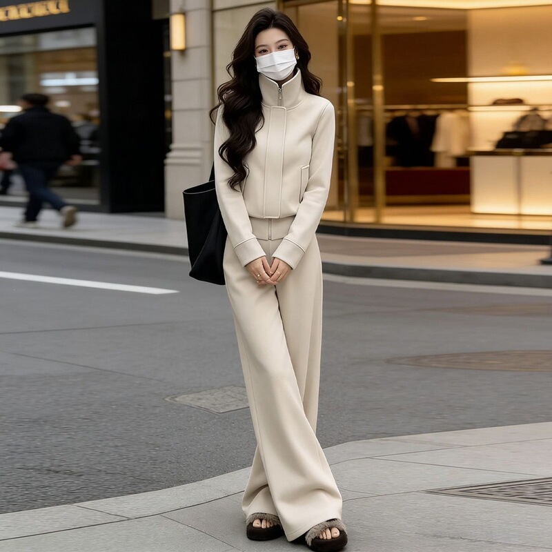 2026 Spring and Autumn Elegant Casual Sports Suit for Women, New Luxury Fashionable Jacket and Wide-Leg Pants Two-Piece Set 2026 Spring and Autumn Elegant Casual Sports Suit for Women, New Luxury Fashionable Jacket and Wide-Leg Pants Two-Piece Set