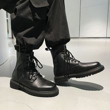 马丁靴男秋季男鞋2023新款英伦风切尔西男靴子黑色工装靴高帮皮鞋