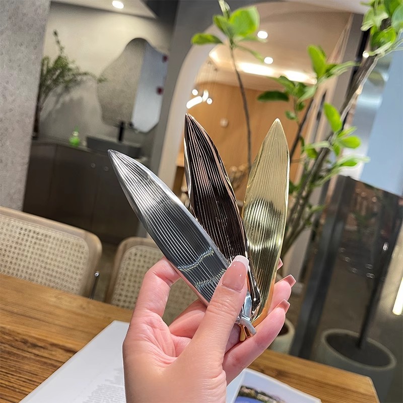 日本式竹の葉の箸立て304ステンレス家庭用箸枕スプーン食器ホテル箸立て柳葉デザイン|undefined