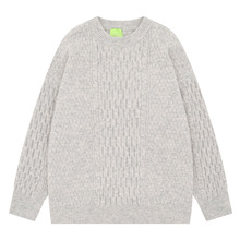 原创韩版学院风ins麻花毛衣男女秋季圆领潮牌纯色镂空针织衫潮男