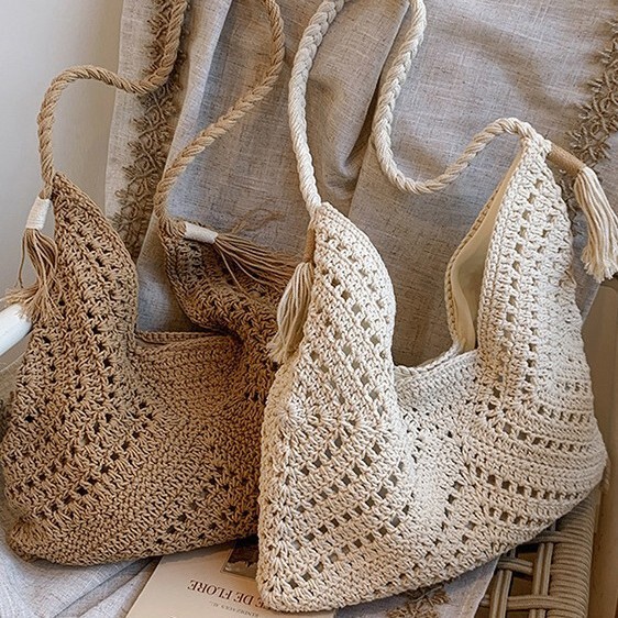 (Magnetic Buckle) Trendy Women's Bag New Style Single-Shoulder Handmade Woven Bag with Texture, Versatile Bucket Bag for Summer Vacation, Underarm Bag (Magnetic Buckle) Trendy Women's Bag New Style Single-Shoulder Handmade Woven Bag with Texture, Versatile Bucket Bag for Summer Vacation, Underarm Bag