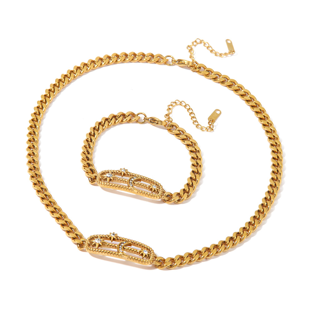 Fashion Moon Heart Shape Stainless Steel Plating Inlay Artificial Diamond Bracelets Necklace 1 Piece