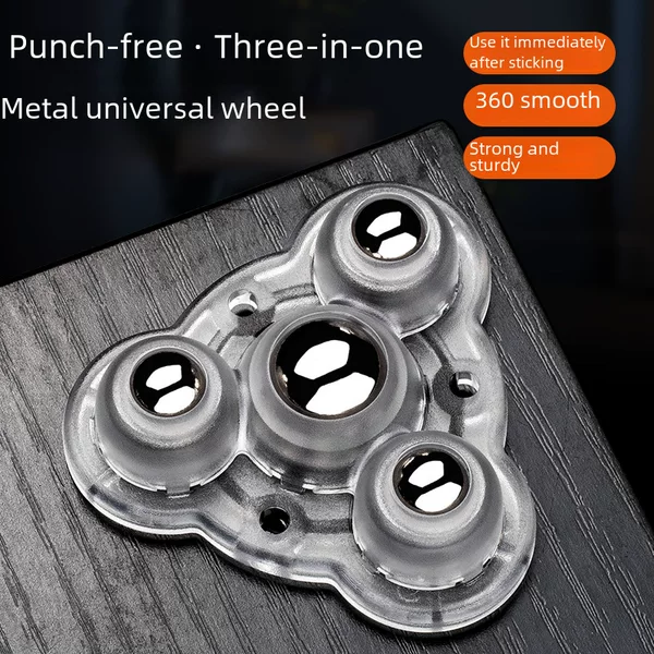 New Home Four-Bead Punch-Free Pulley Adhesive Universal Pulley Plastic Small Caster Wear-Resistant Household Hardware Accessories