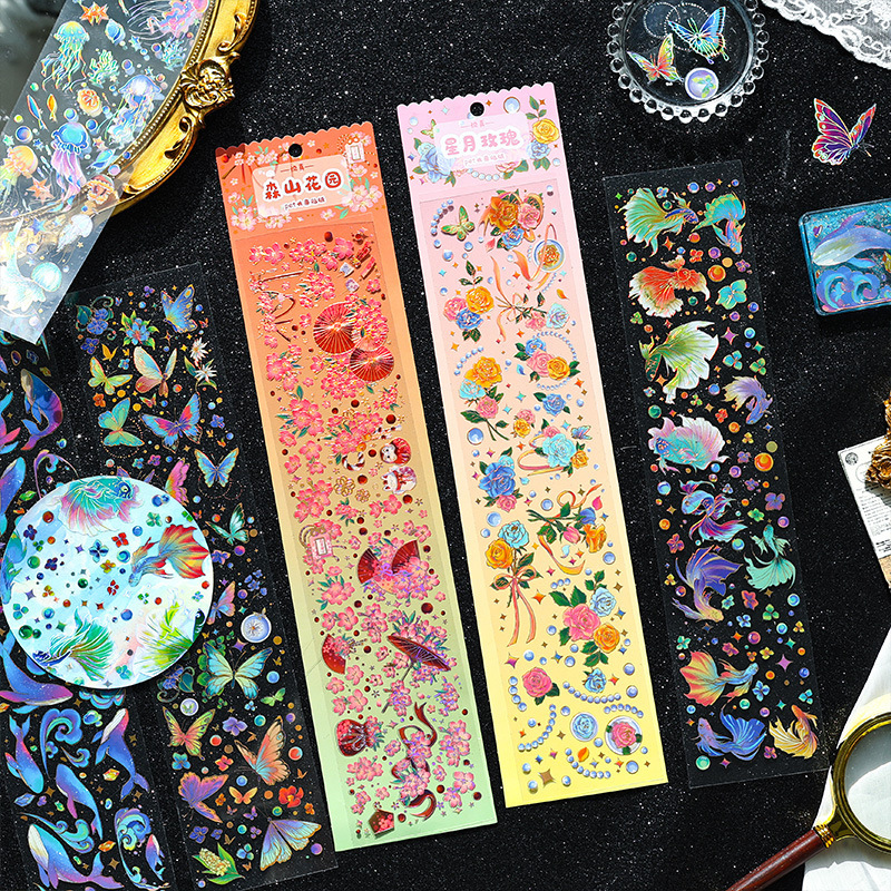 Vientiane serie de estampado impermeable pegatinas de cuentas de mano de PVC pegatinas adorables pegatinas de niños pegatinas de papelería material de tarjeta de tarjeta de oro