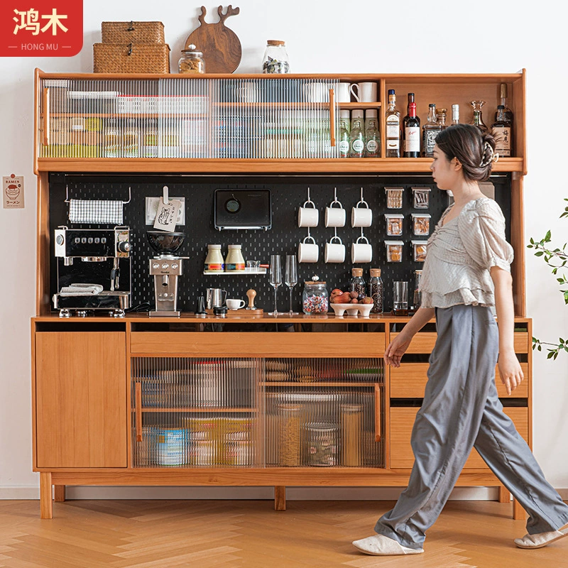 Скандинавский буфет из цельного дерева Чайный шкаф Бытовая гостиная Интегрированная стена В японском стиле Простой бревенчатый винный шкаф Дисплей Высокий шкаф