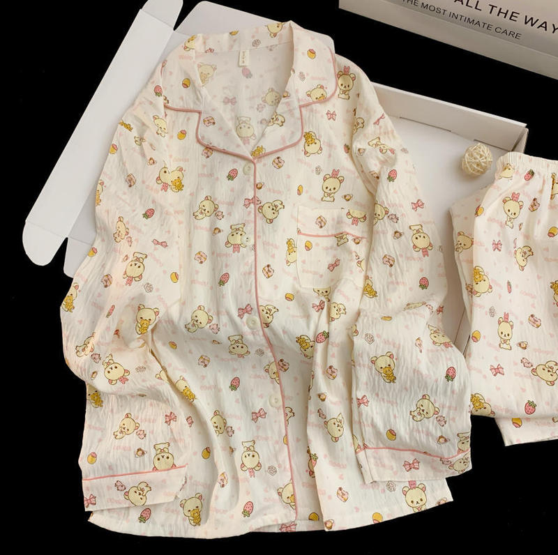 少女可爱轻松熊睡衣女春秋季长袖云朵棉新款甜美大码家居服可外穿|undefined
