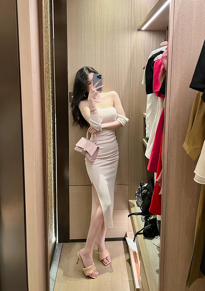 Đầm ôm body nữ trễ vai cổ một đường, phong cách hot girl mùa hè — Màu đen chi tiết 18
