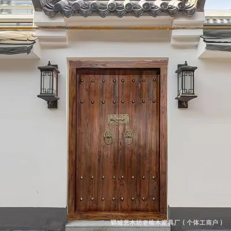 Chinese-style Old Elm House Gate Village Ancestral Temple Flat Door Flat Door Entrance Door Villa Courtyard Door
