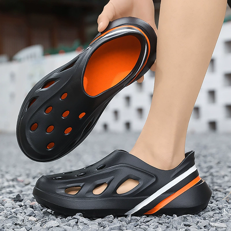 Однотонные сабо для мужчин, летние нескользящие тапочки на толстой подошве, тапочки, которые напоминают шагать по дерьму, повседневные пляжные сандалии для уличной одежды.