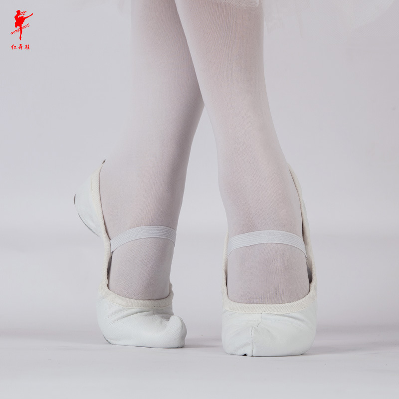 Red dance shoes Korean traditional hook shoes white classical indoor practice leather dance shoes flat 10052