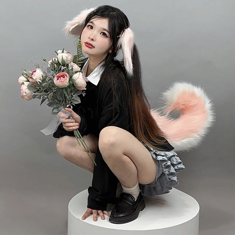 Entrega de una sola pieza japonés lindo Lolita tocado colgante oreja perro felpa horquilla accesorios para el cabello hecho a mano simulación bestia oído diadema