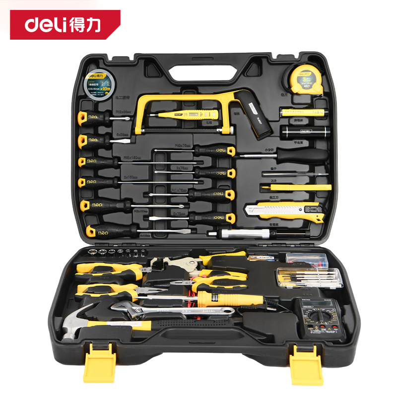 得力DL5968电讯综合维修套装43件套(黑)(套)家用手电钻电动工具箱