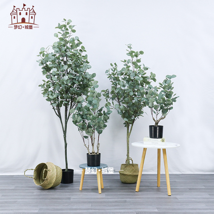 Simulated Money Tree Eucalyptus Tree Potted Scandinavian Floor-Standing Simulated Plant Ornaments Fake Tree Indoor Bonsai Money Leaves