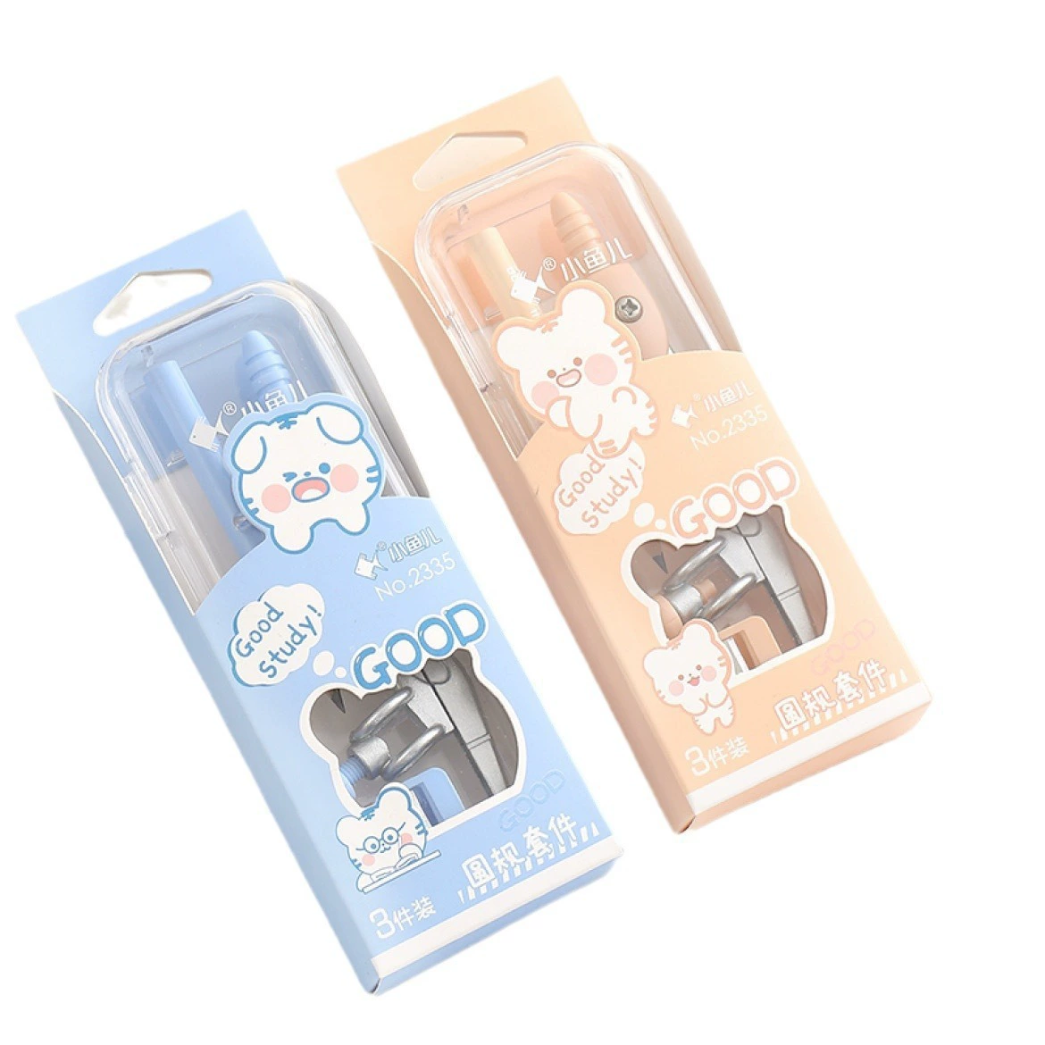 Little Fish 2335 cartoon 2B clip pencil compass 3 piece set for students' special drawing test ruler set wholesale