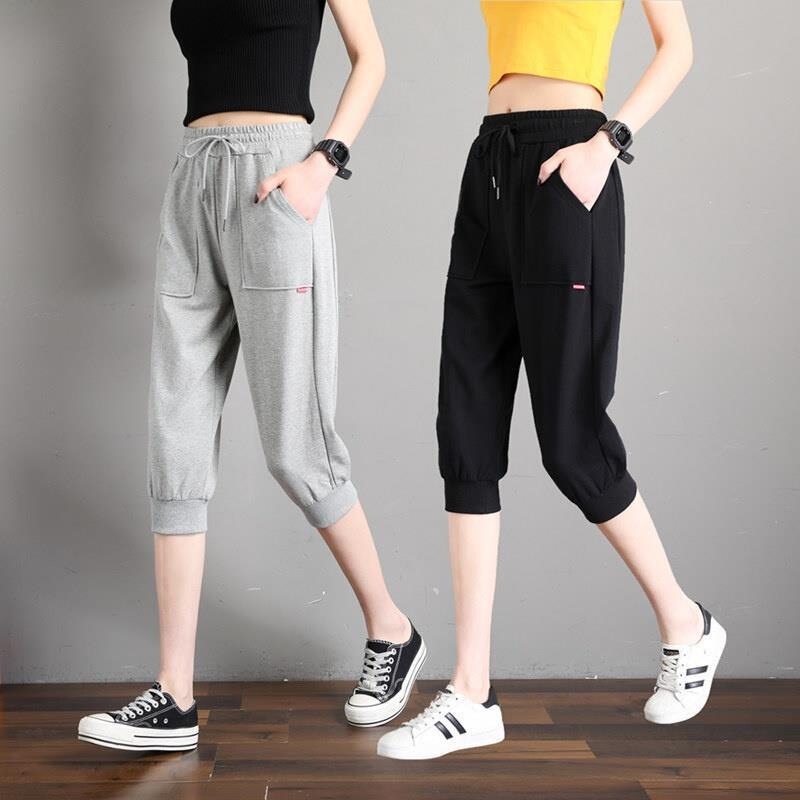 Women's Summer Thin Loose-Fitting Slimming Plus-Size 7/8 Length Sports Shorts Casual Capri Pants Running Harem Pants
