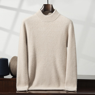 Wholesale Autumn and Winter New Cashmere Sweater Men's Solid Color Corn Kernel Jacquard Bottoming Sweater Thickened Warm Wool Sweater