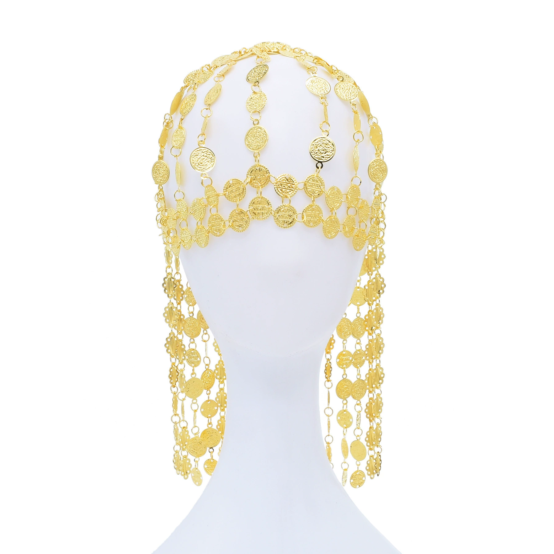 Трансграничные европейские и американские золотые головные уборы ручной работы монеты с кисточками украшения для волос ретро преувеличенные длинные цепи волос Дубай