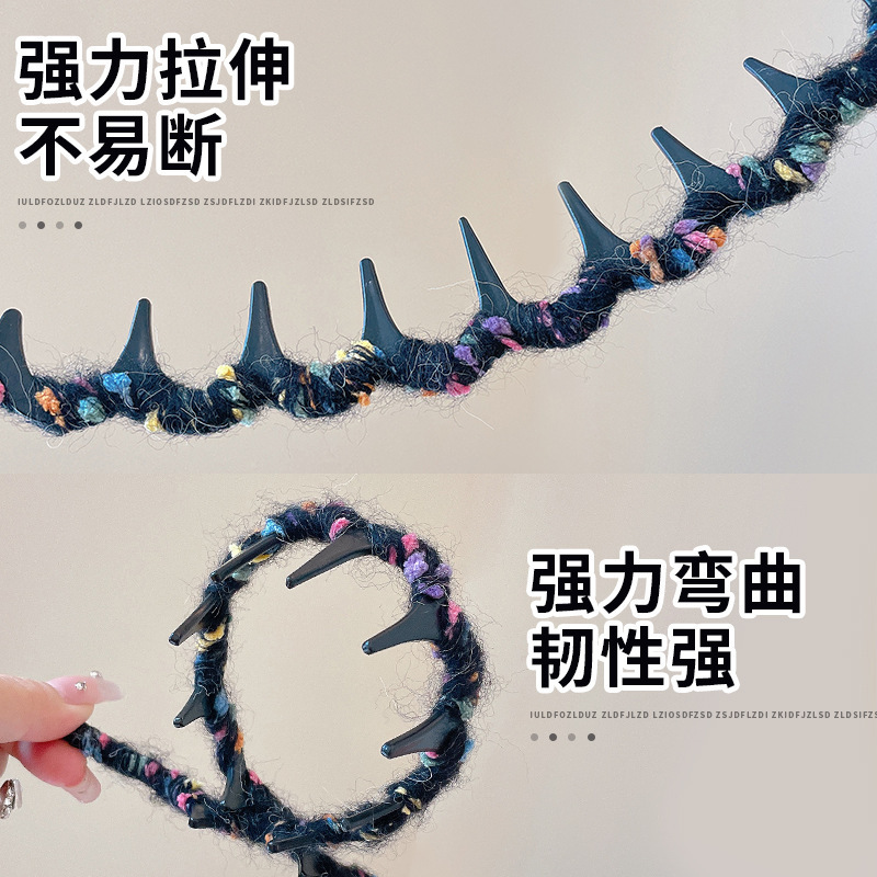 夏季气质波浪发箍女蓬松毛绒编织发饰彩色压发带高级感固定头箍|undefined