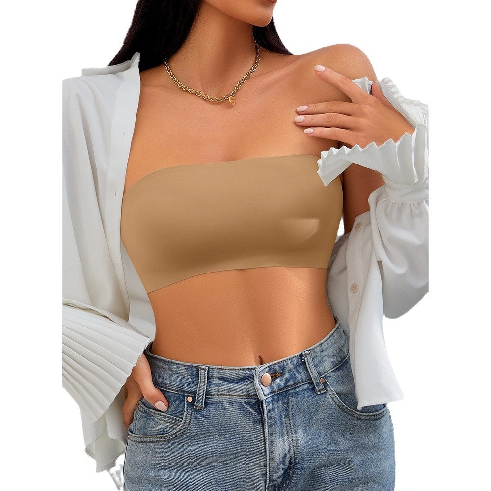 Sin cinturón de hombro, anti-caída, diseño antideslizante de tamaño grande, seda de hielo sin marcas, sujetador de pecho pequeño para mujeres.