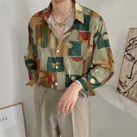 扎染衬衫男宽松潮流复古花长袖衬衣情侣百搭个性潮流炸街痞帅外套