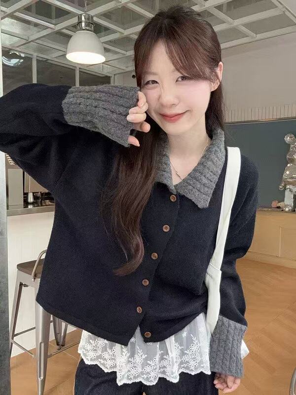 甜美风复古条纹翻领毛衣外套女2025秋季新款别致减龄韩系百搭上衣|undefined