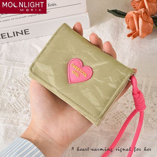 New cute and caring cartoon girls short wallet, sweet card bag, Korean snap-button change purse, three-fold card bag