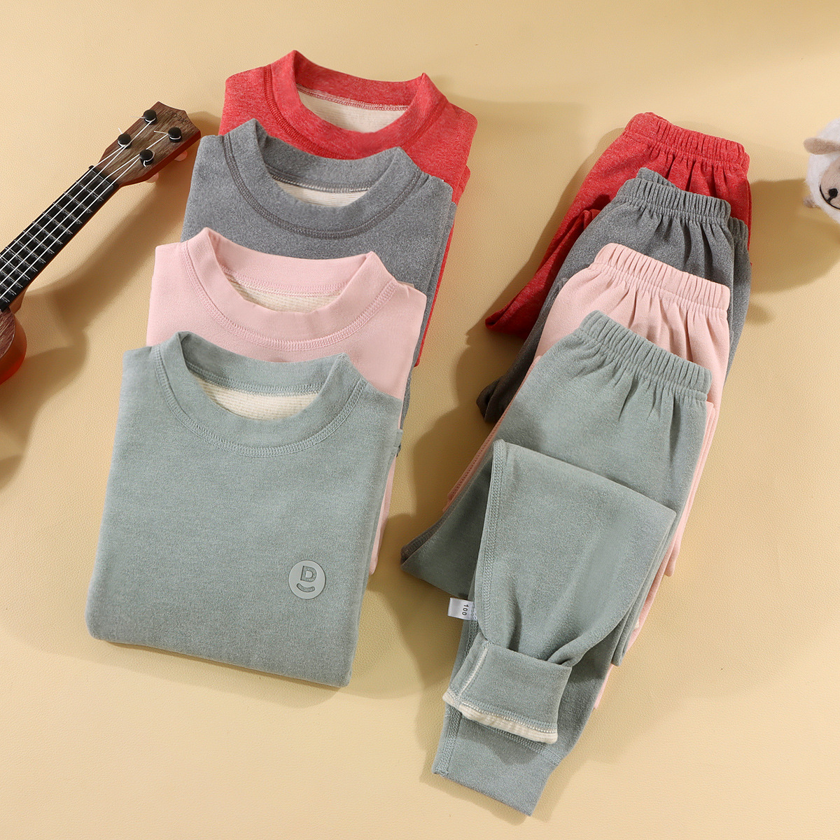 Children's Thermal Intimates Double-layer Wool Silk Boneless Autumn Clothes and Long Trousers Autumn and Winter Comfortable Baby Home Clothes Set