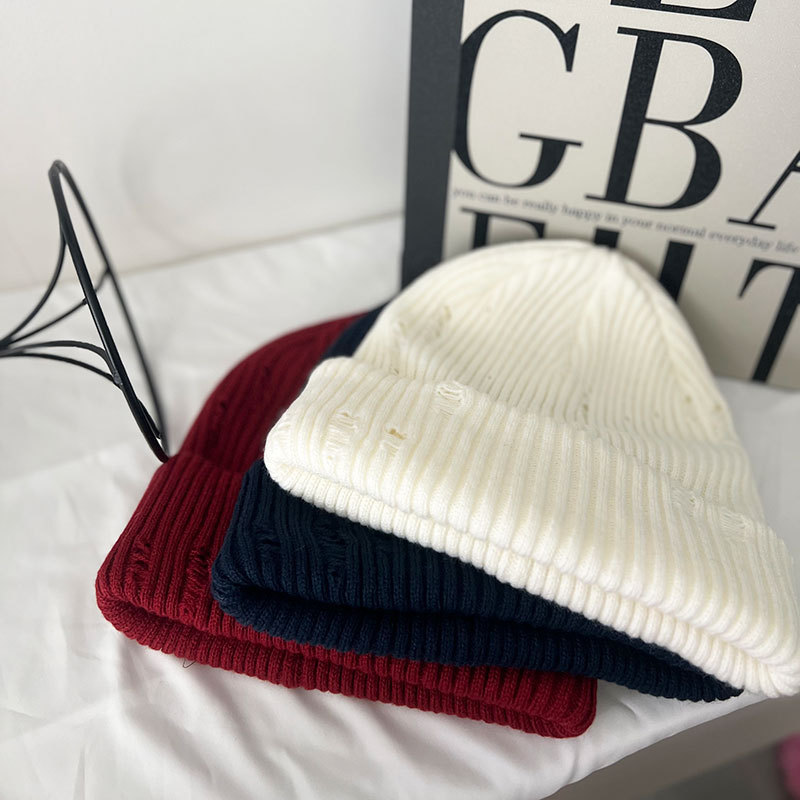 Street Sweet Cool Spice Girl Hole Distinctive Double All-match Wool Knitted Cold Hat Korean Yuppie Melon Hat Floor Hat