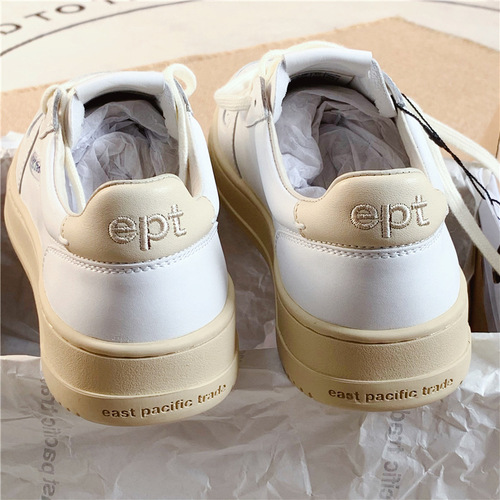 EPT Korean blogger's same style cowhide trendy shoes, sports and casual sneakers, retro round toe lace-up niche white shoes for women