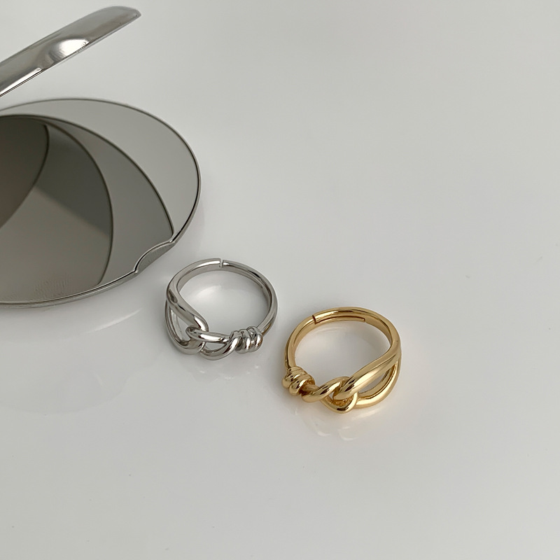 Korean-style Geometric Knot Ring For Women Elegant Open Copper Ring_voghion.com
