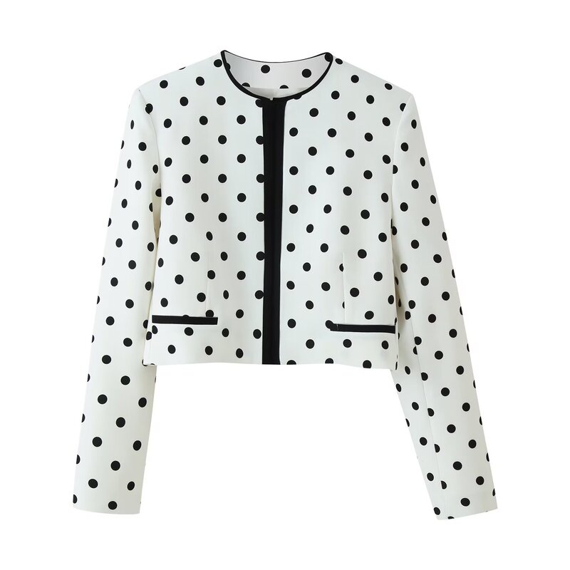 Aliexpress Wholesale New Summer Women's Versatile Polka Dot Round Neck Long Sleeve Short Blazer 2798238