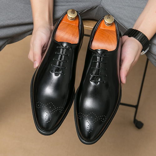 Men's shoes, large size, new casual leather shoes, fashionable simple lace leather shoes, Korean style fashionable business dress leather shoes