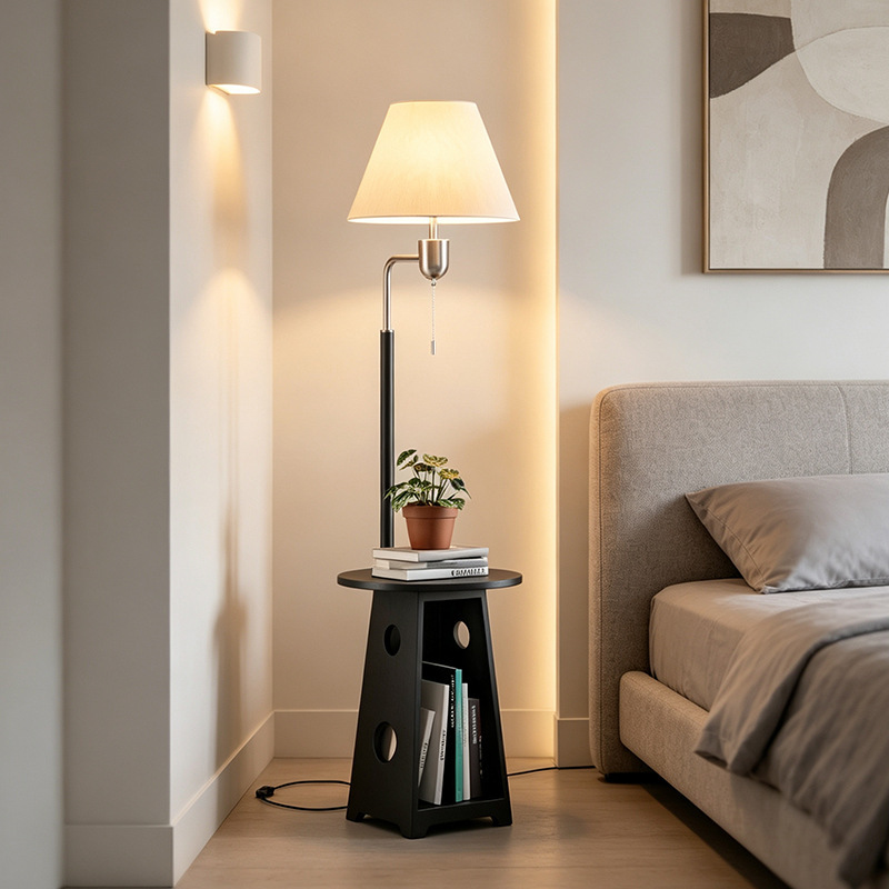 French-style vintage floor lamp with integrated shelf for the living room, retro design next to the sofa, high-end bedside counter lamp for the bedroom