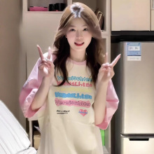 百搭插肩短袖t恤少女大童夏季装2025新款初中生高中宽松半袖上衣