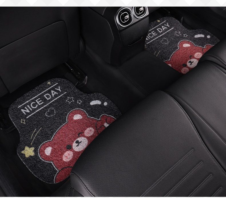 Universal Wire Loop Car Floor Mat, Cartoon Cute Design, Dust-Removing, Easy to Maintain, Wear-Resistant, Dirt-Resistant, Single-Piece Carpet for the Car Interior