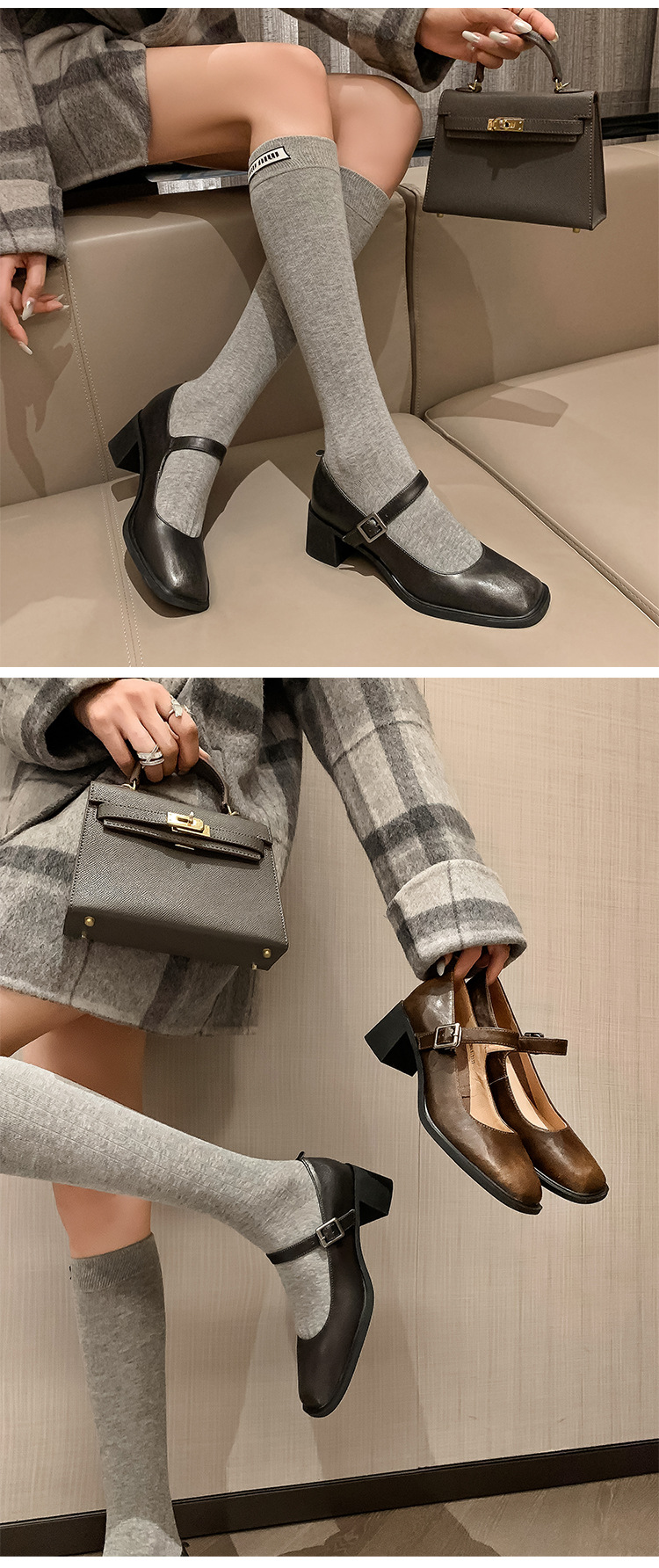 CHIKO Aadya Square Toe Block Heels Mary Jane Shoes