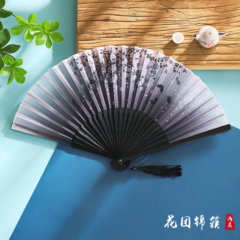 Ventilador Ventilador plegable Estilo chino Estilo antiguo Estilo japonés Mujer borla Verano Niños Plegable portátil Baile Hanfu Mini ventilador