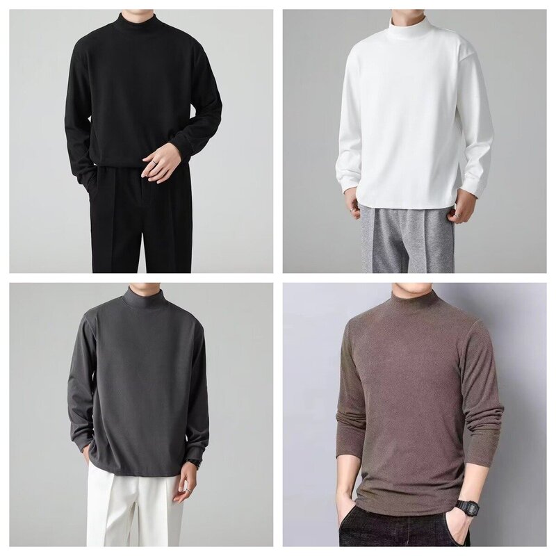 Autumn and Winter New Pure Color Velvet Half Turtleneck Bottoming Shirt Men's Tops High-End Trendyy Versatile Warm Sweatshirt T-Shirt Autumn and Winter New Pure Color Velvet Half Turtleneck Bottoming Shirt Men's Tops High-End Trendyy Versatile Warm Sweatshirt T-Shirt