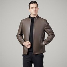海宁皮衣男士春秋新款皮夹克商务休闲立领机车服外套爸爸装上衣潮
