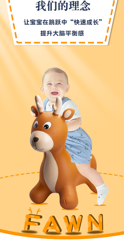 バビの精霊は跳ねる馬を大きくして、赤ちゃんの乗るポニーの子供の空気を入れるゴムのおもちゃの動物を厚くして乗ります。|undefined