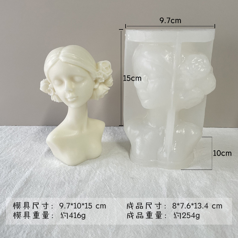 Llamativo chica yeso retrato escultura silicona molde DIY carácter aromaterapia vela decoración fragante piedra herramienta de molienda