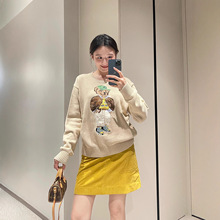 25秋冬新品重工小熊刺绣圆领长袖针织衫女纯棉宽松百搭上衣