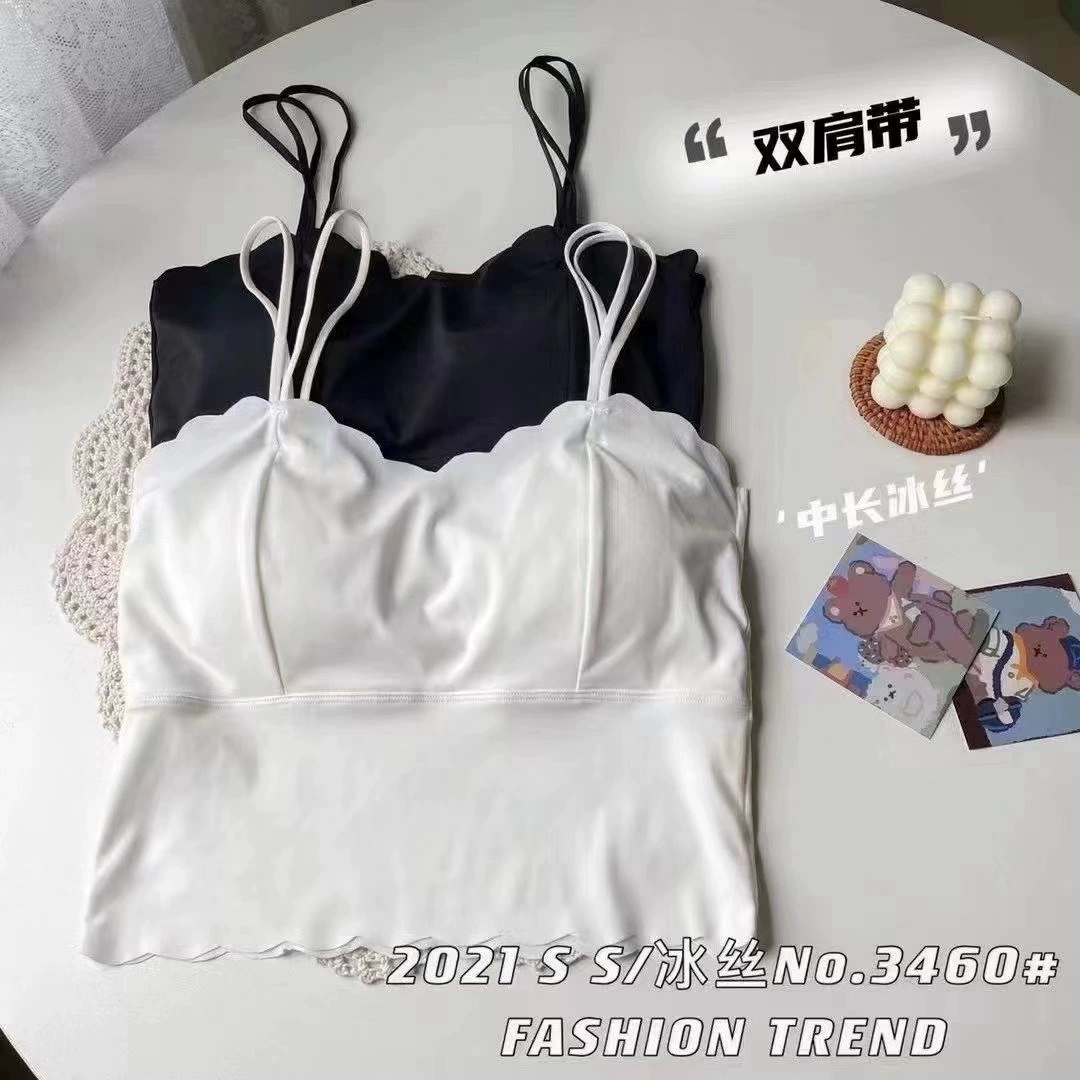 Новый жилет с двойным плечевым ремнем, нижнее белье, волнистый край, без стального кольца, слинг, нагрудный ремень, нагрудная подушка, летняя бесшовная Красивая задняя труба