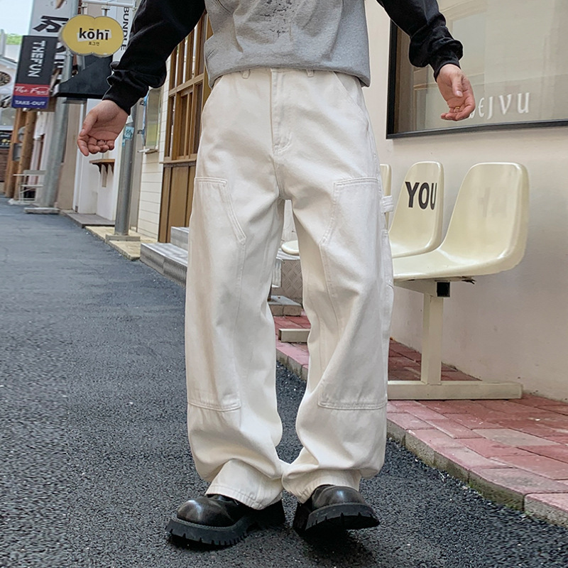 Trendy Men's American Retro Layered Detachable Design Jeans Loose Casual Straight Pants Men